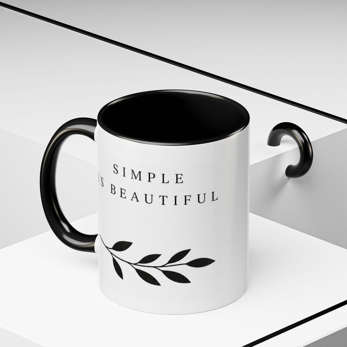 Simple Is Beautiful Accent Coffee Mug — Minimalist Black & White Ceramic Gift