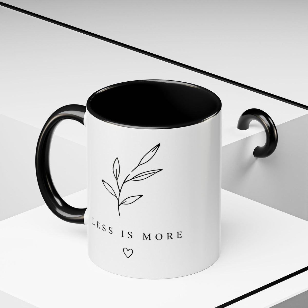 Accent Mug - 'Less Is More' Minimalist Botanical Coffee Cup (11/15 oz)