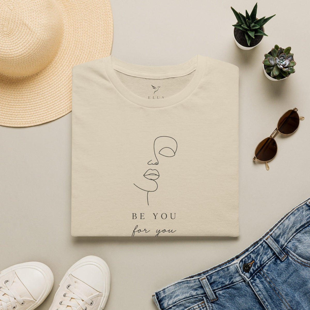 T-Shirt — Minimal Line Art "Be You for You" Self-Love Tee