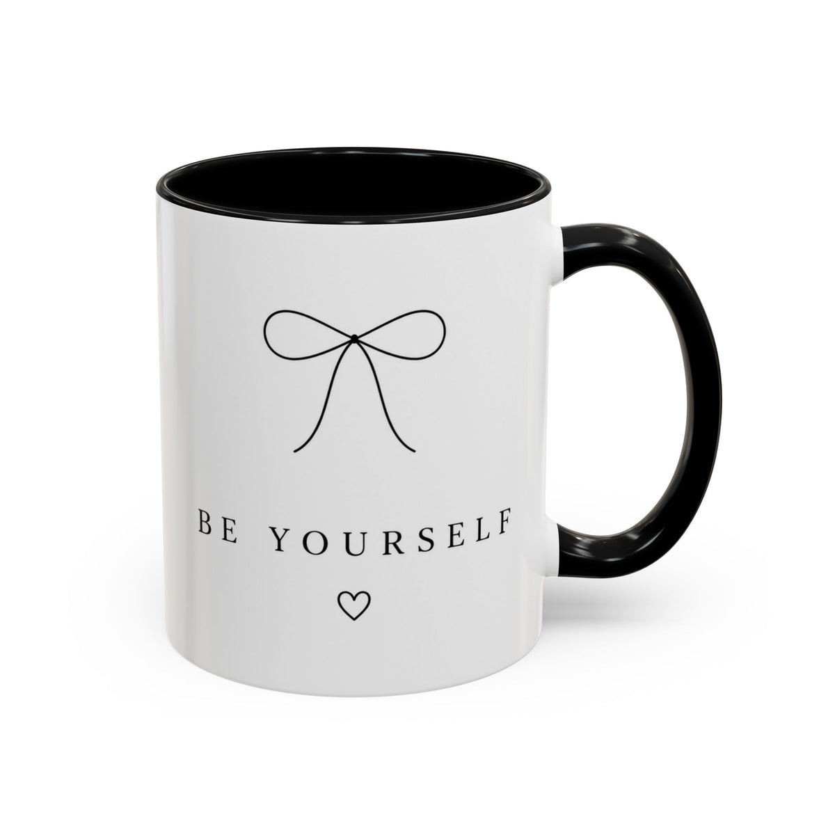 Be Yourself Accent Coffee Mug — Minimal Bow Design, Inspirational Gift for Her