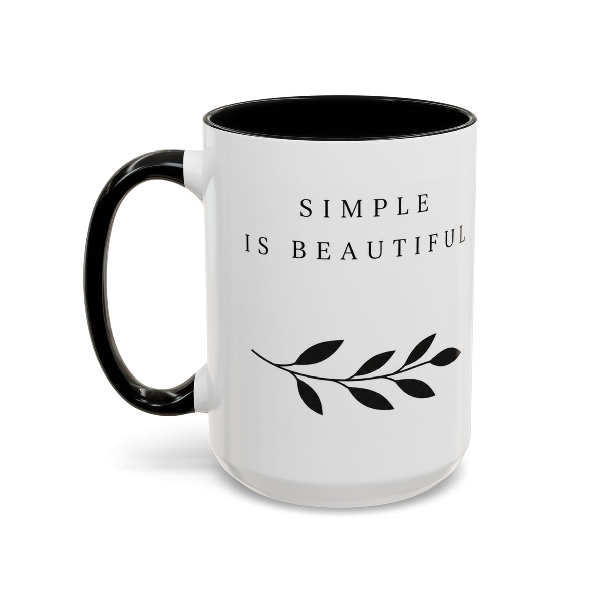 Simple Is Beautiful Accent Coffee Mug — Minimalist Black & White Ceramic Gift