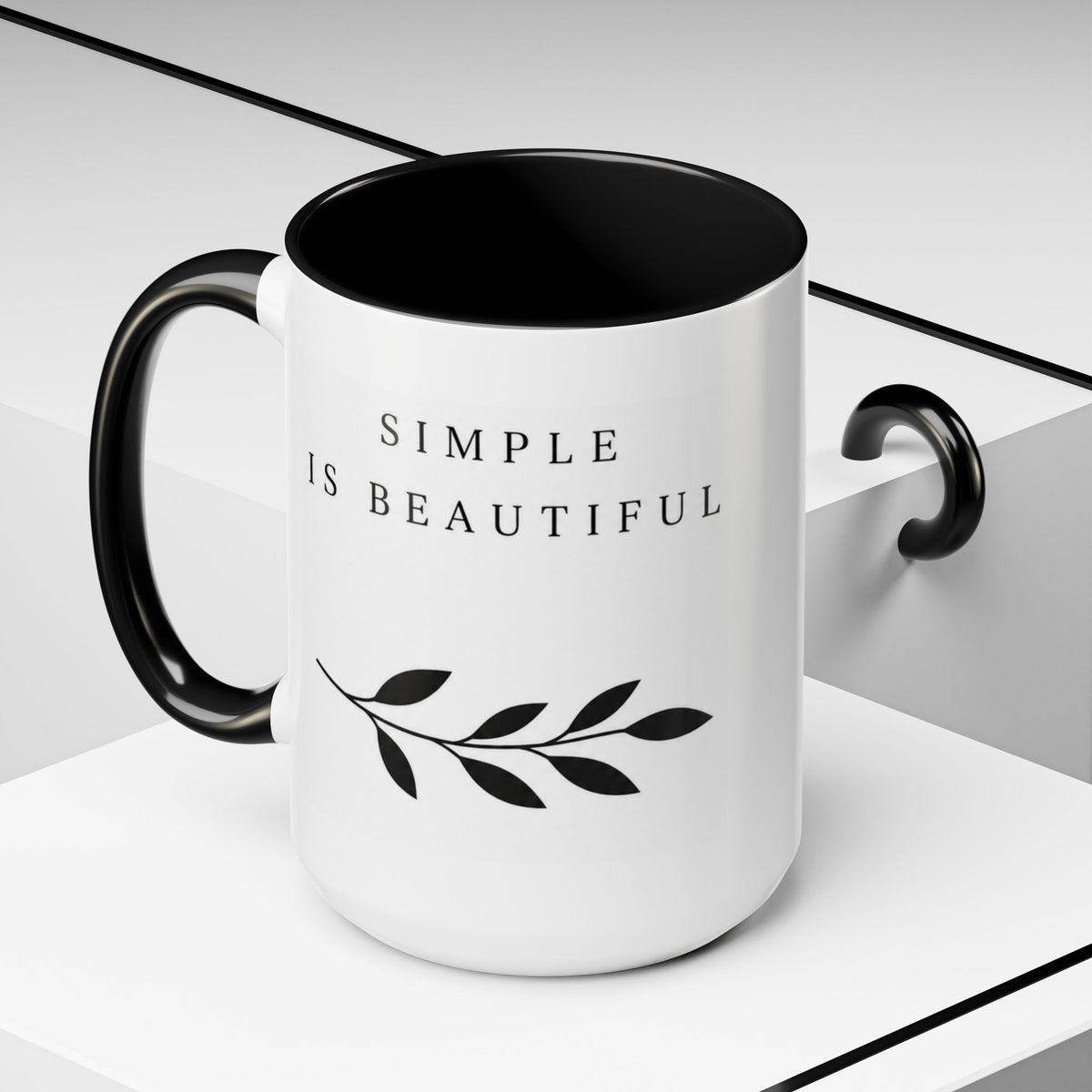 Simple Is Beautiful Accent Coffee Mug — Minimalist Black & White Ceramic Gift