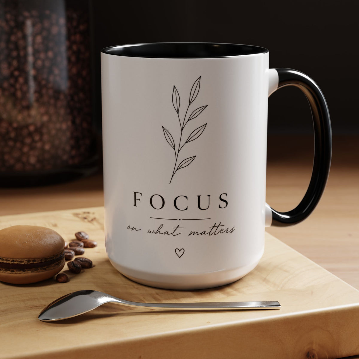 Focus on What Matters Accent Coffee Mug — Minimal Motivational Ceramic Mug (11/15 oz)