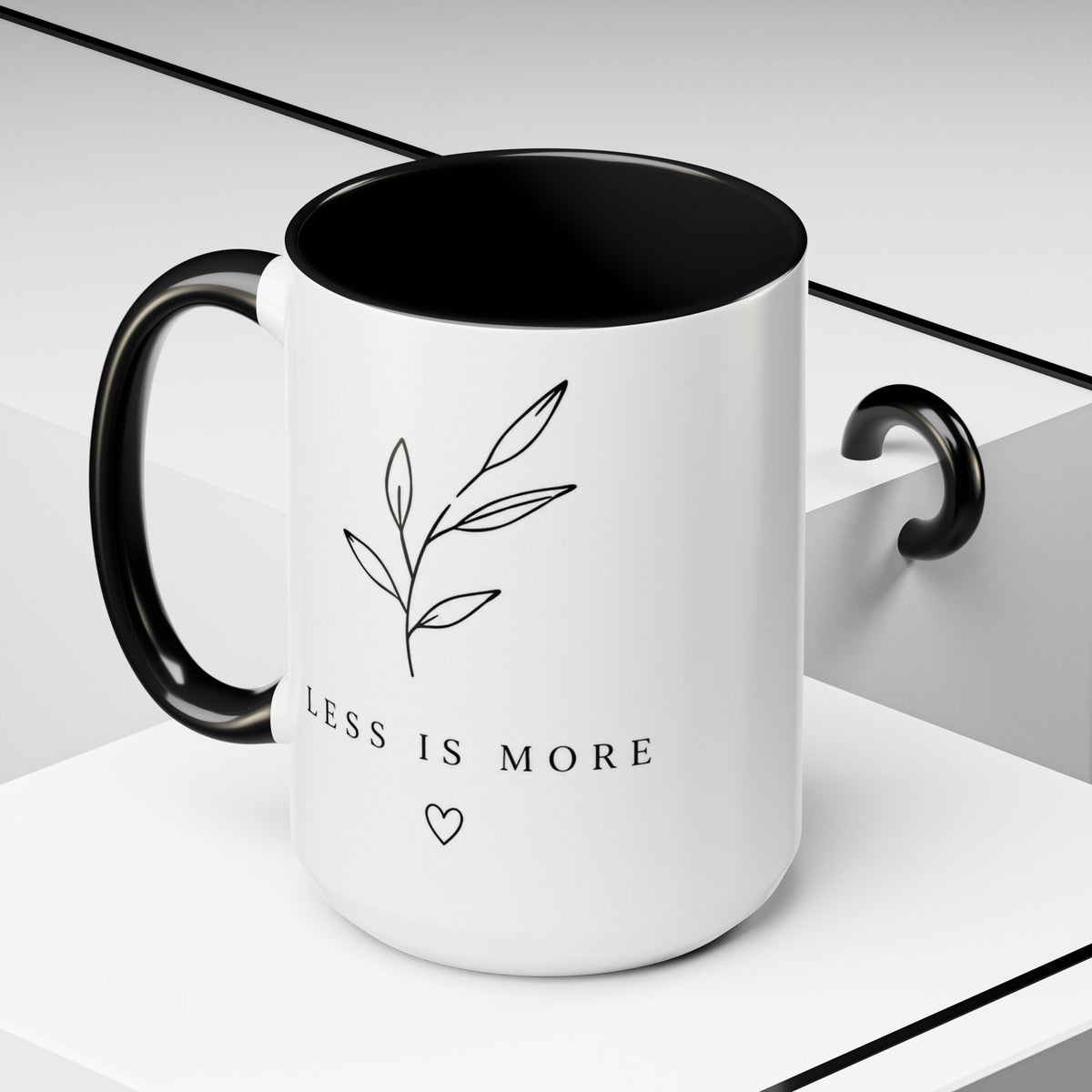 Accent Mug - 'Less Is More' Minimalist Botanical Coffee Cup (11/15 oz)