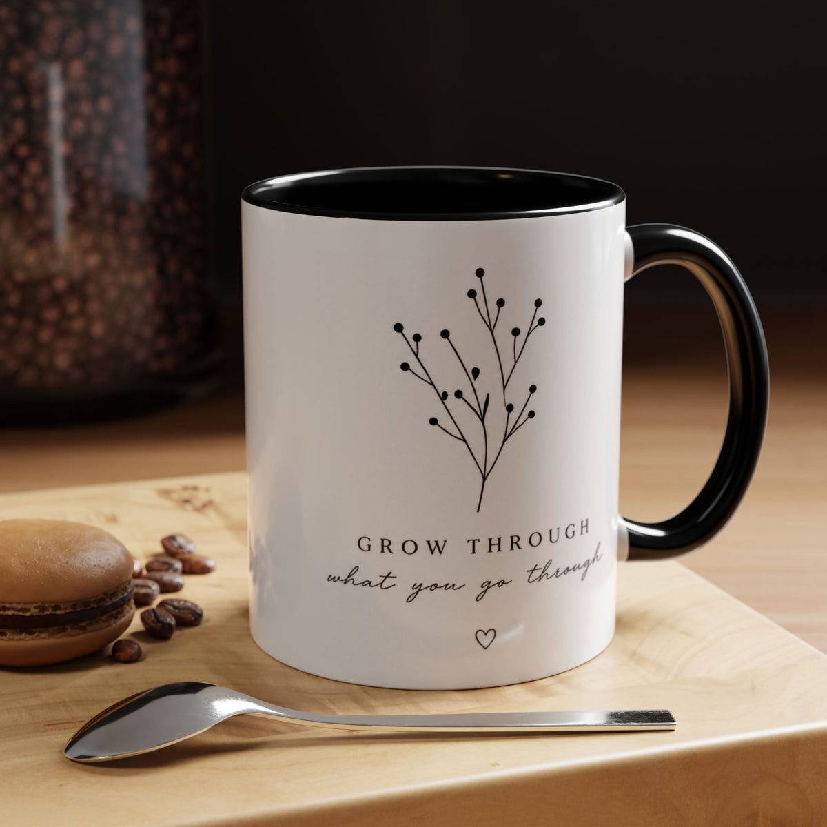 Inspirational Accent Mug - "Grow Through What You Go Through" Floral Coffee Cup