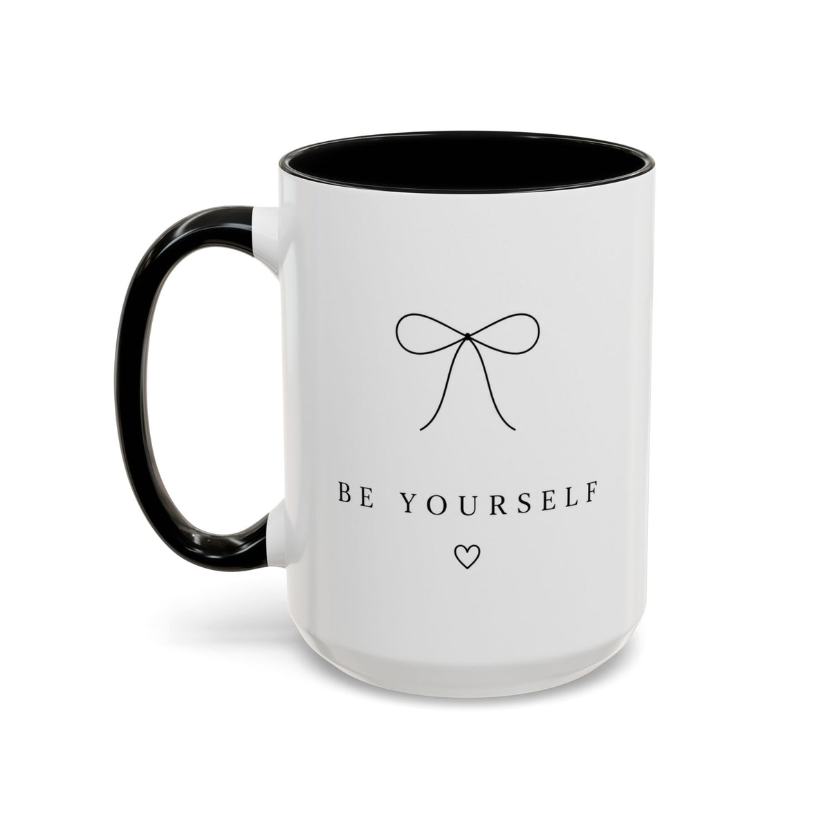 Be Yourself Accent Coffee Mug — Minimal Bow Design, Inspirational Gift for Her