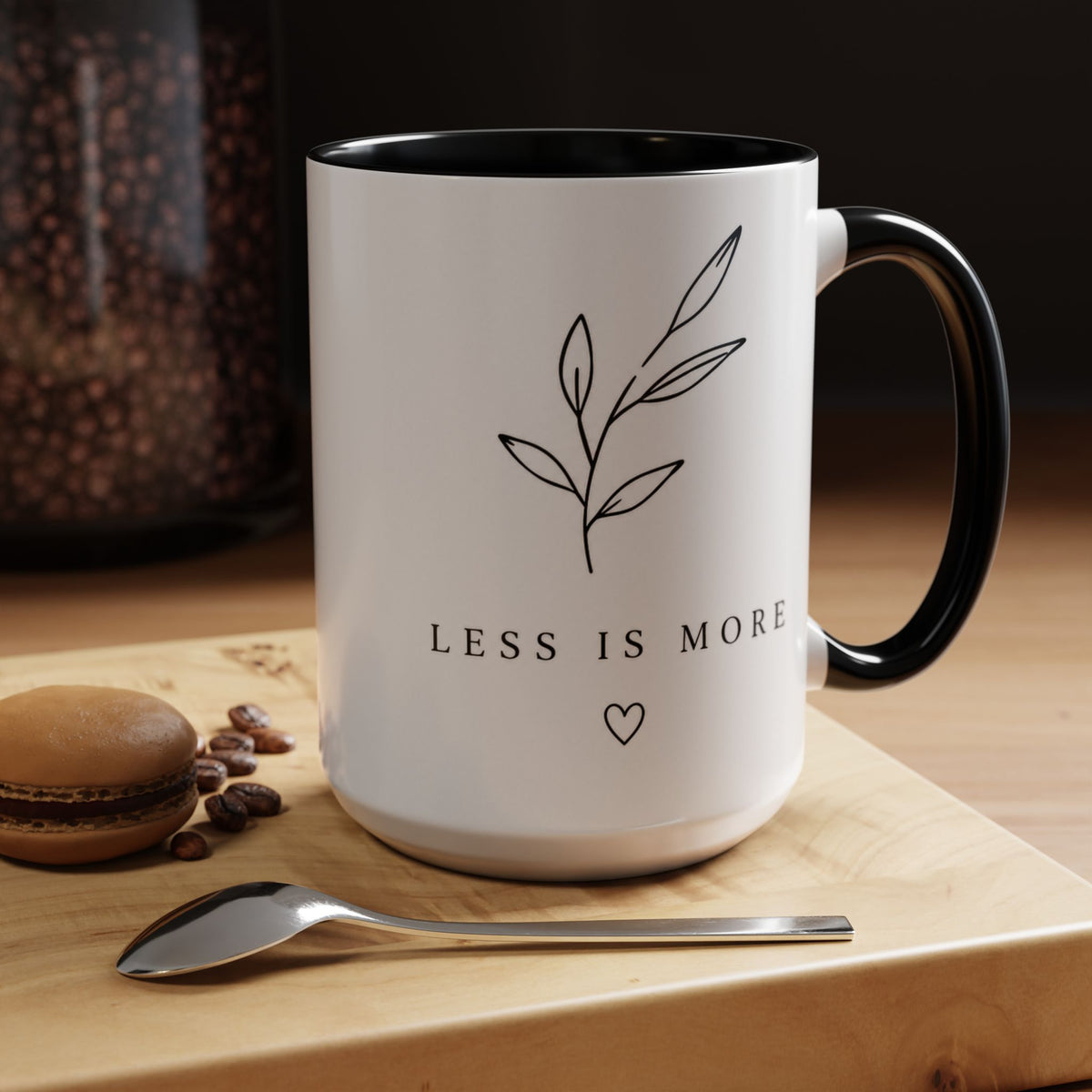 Accent Mug - 'Less Is More' Minimalist Botanical Coffee Cup (11/15 oz)