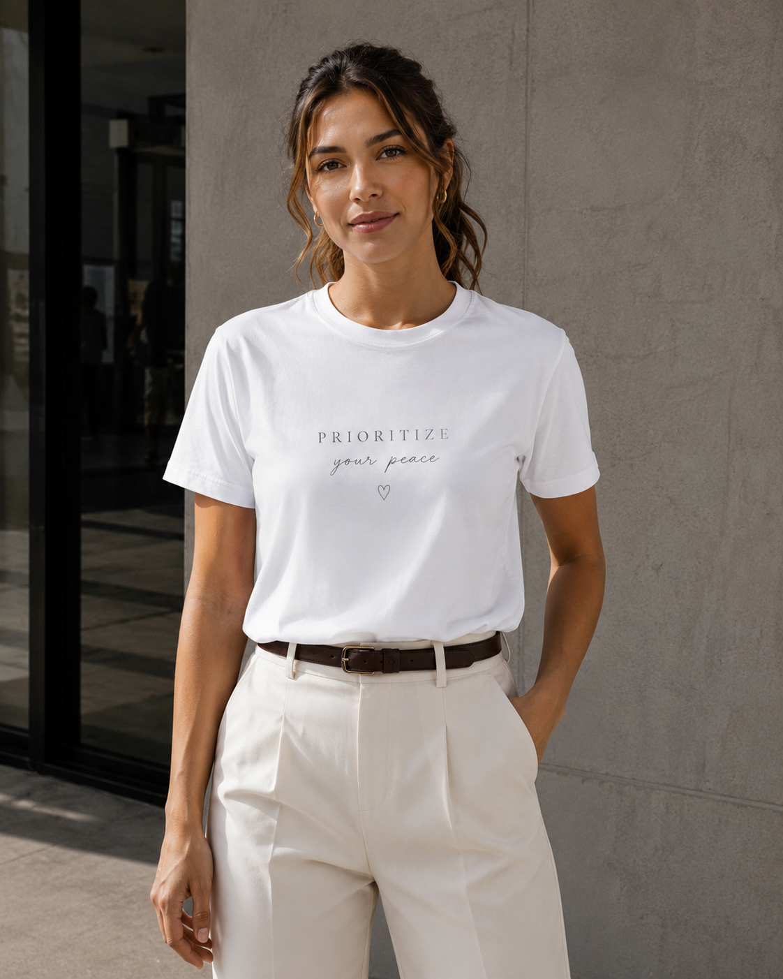 Prioritize Your Peace T-Shirt — Minimal Script Self-Care Tee