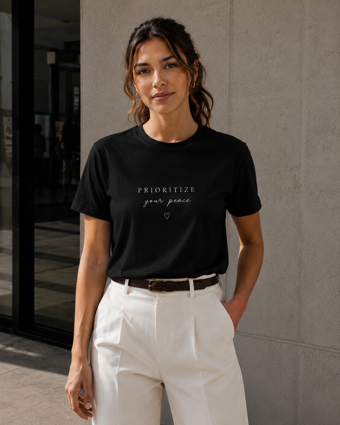 Prioritize Your Peace T-Shirt — Minimal Script Self-Care Tee