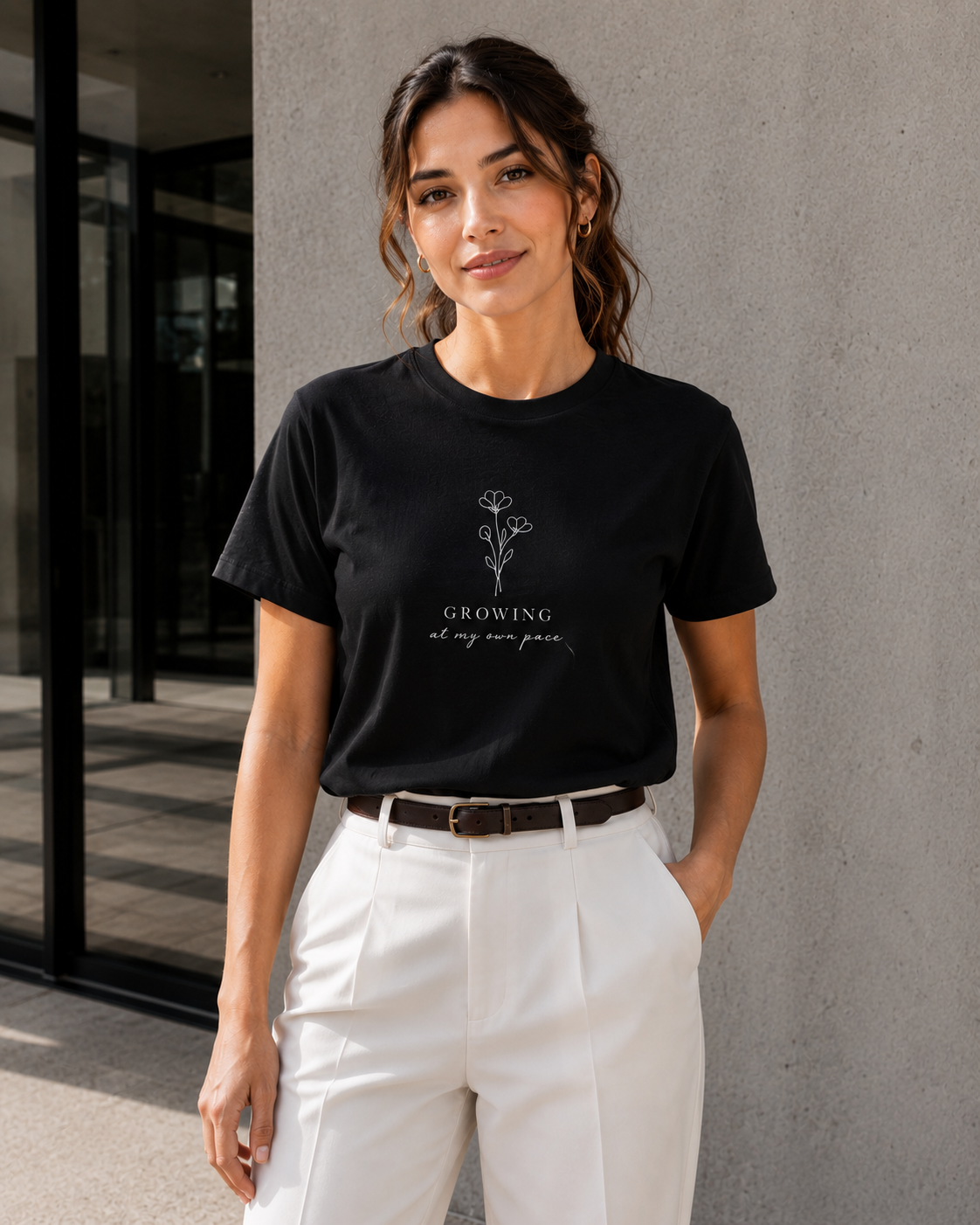 T-Shirt — Minimal Floral "Growing at My Own Pace" Tee