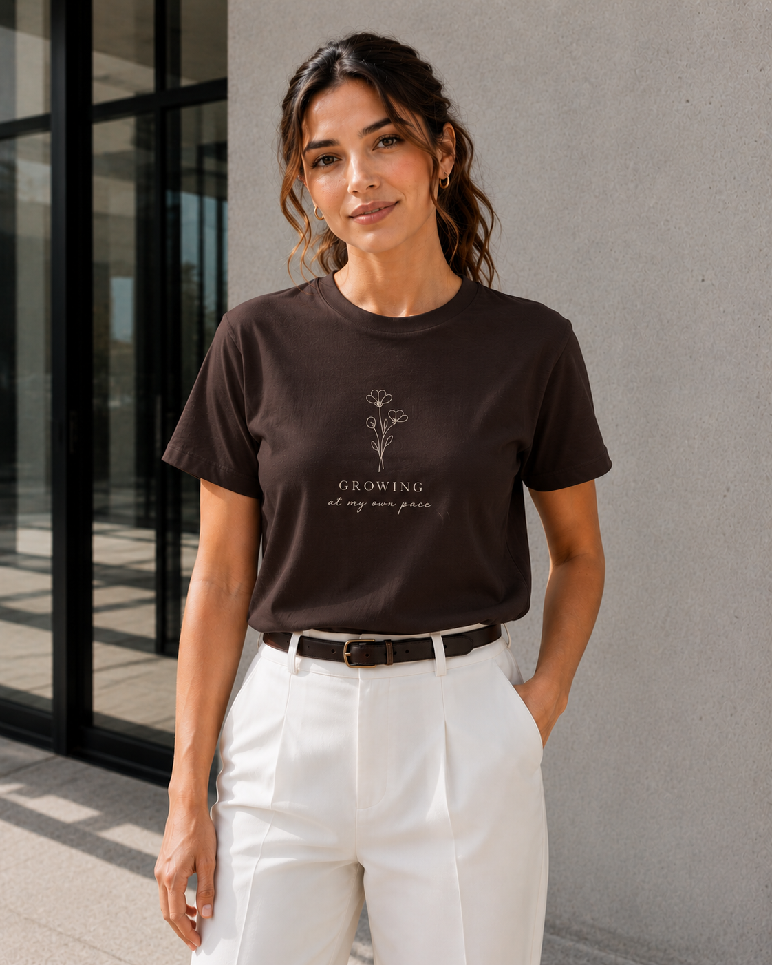 T-Shirt — Minimal Floral "Growing at My Own Pace" Tee