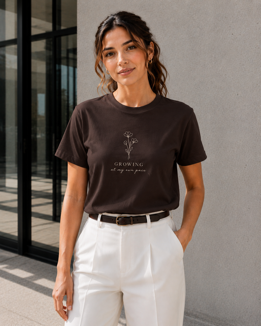 T-Shirt — Minimal Floral "Growing at My Own Pace" Tee