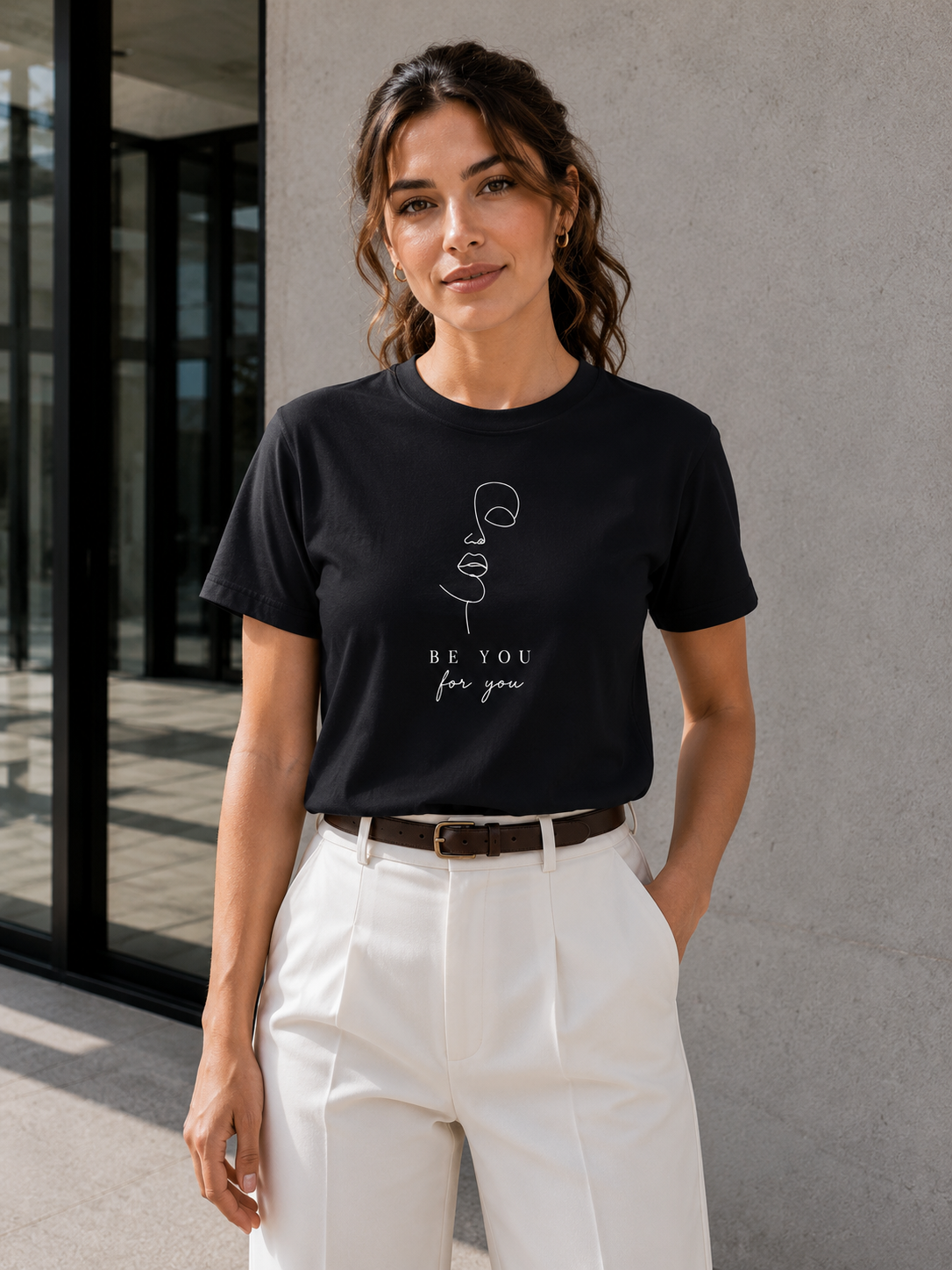 T-Shirt — Minimal Line Art "Be You for You" Self-Love Tee