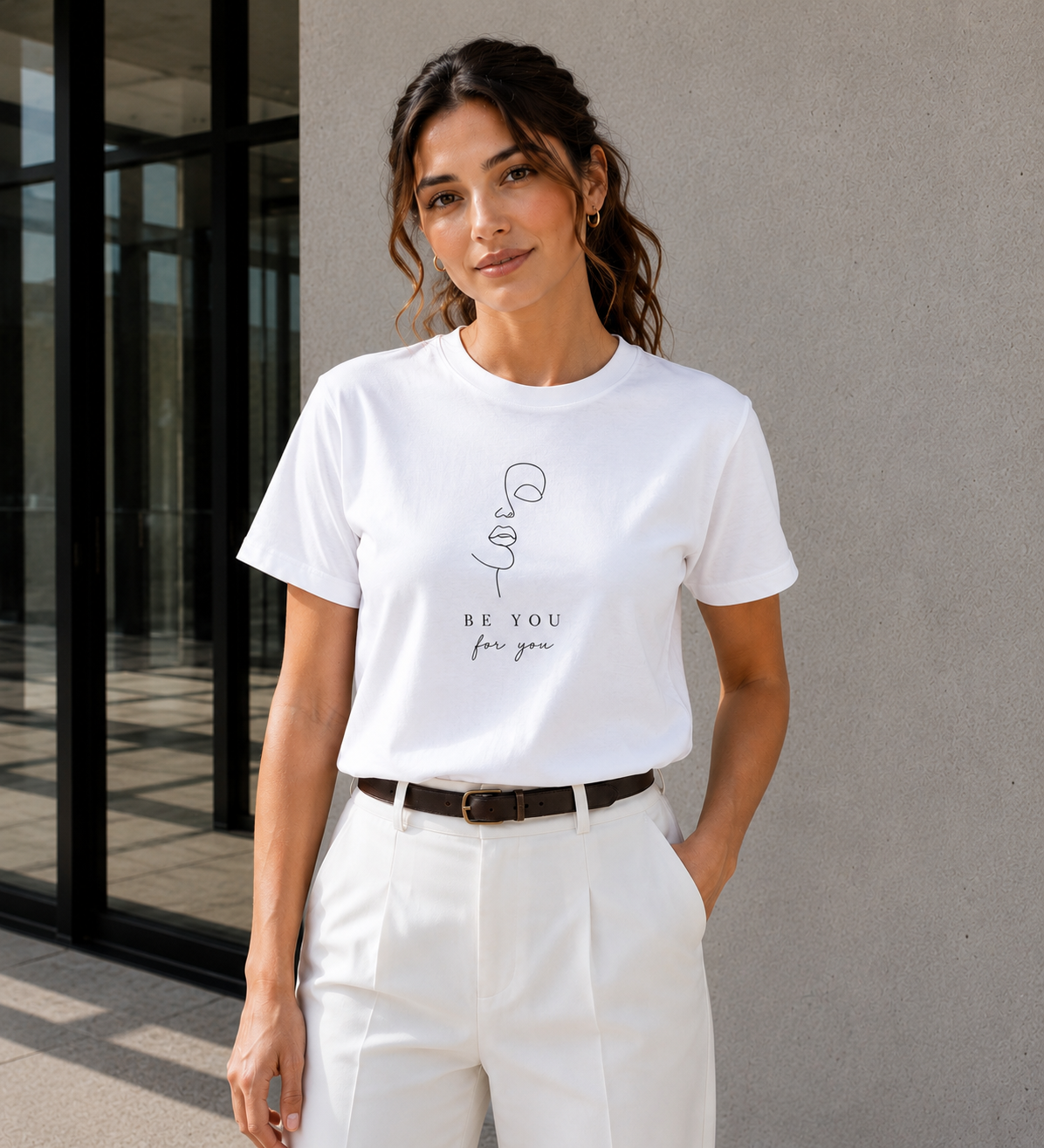 T-Shirt — Minimal Line Art "Be You for You" Self-Love Tee