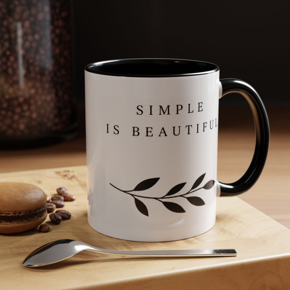 Simple Is Beautiful Accent Coffee Mug — Minimalist Black & White Ceramic Gift