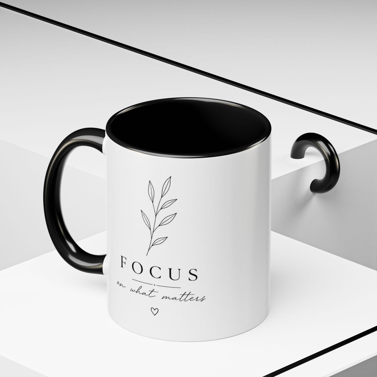 Focus on What Matters Accent Coffee Mug — Minimal Motivational Ceramic Mug (11/15 oz)