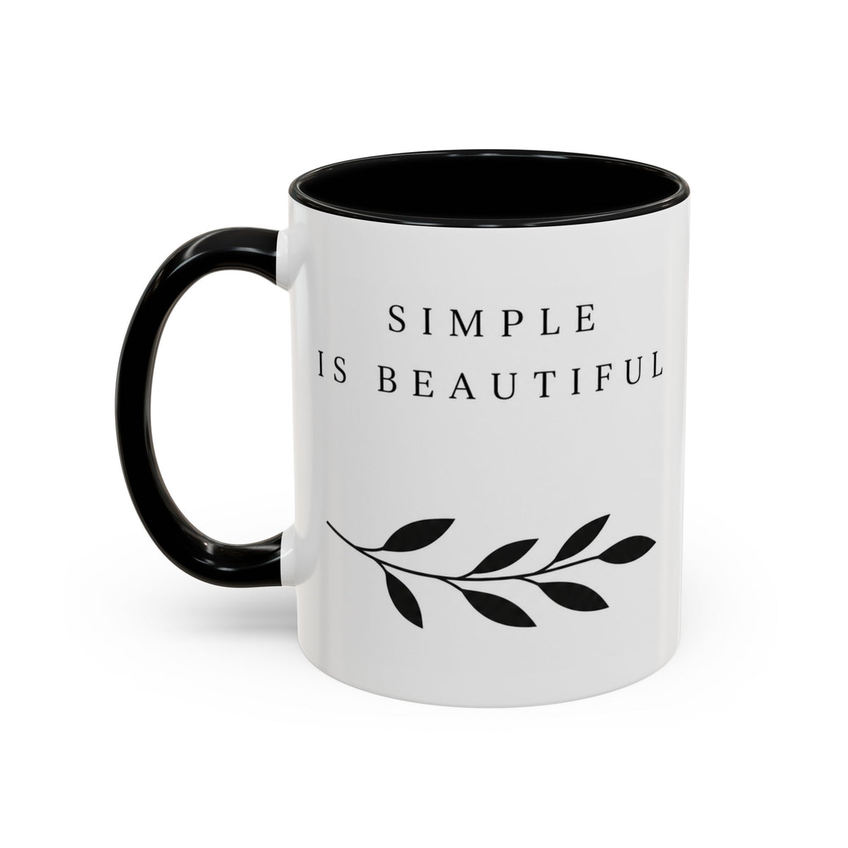 Simple Is Beautiful Accent Coffee Mug — Minimalist Black & White Ceramic Gift