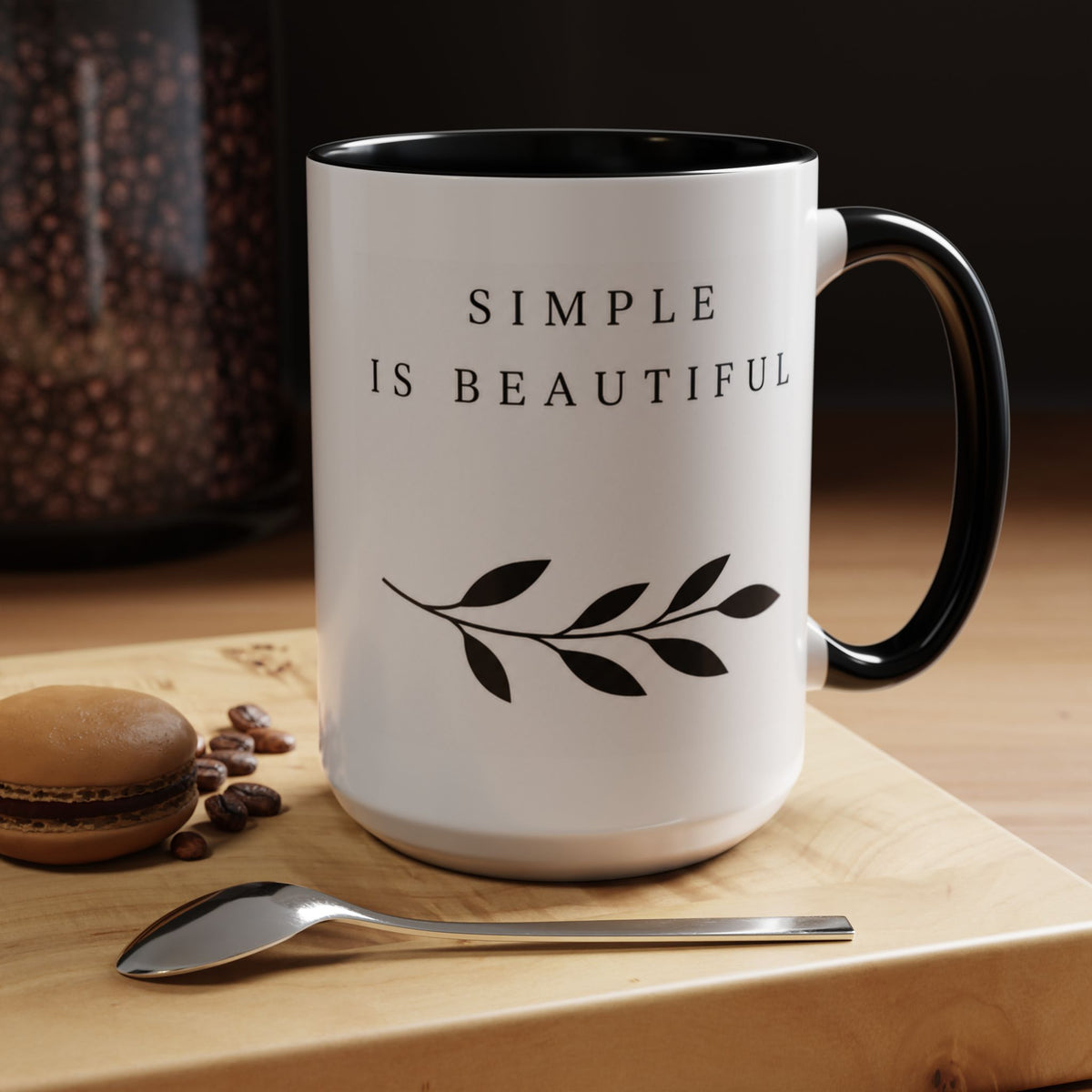 Simple Is Beautiful Accent Coffee Mug — Minimalist Black & White Ceramic Gift