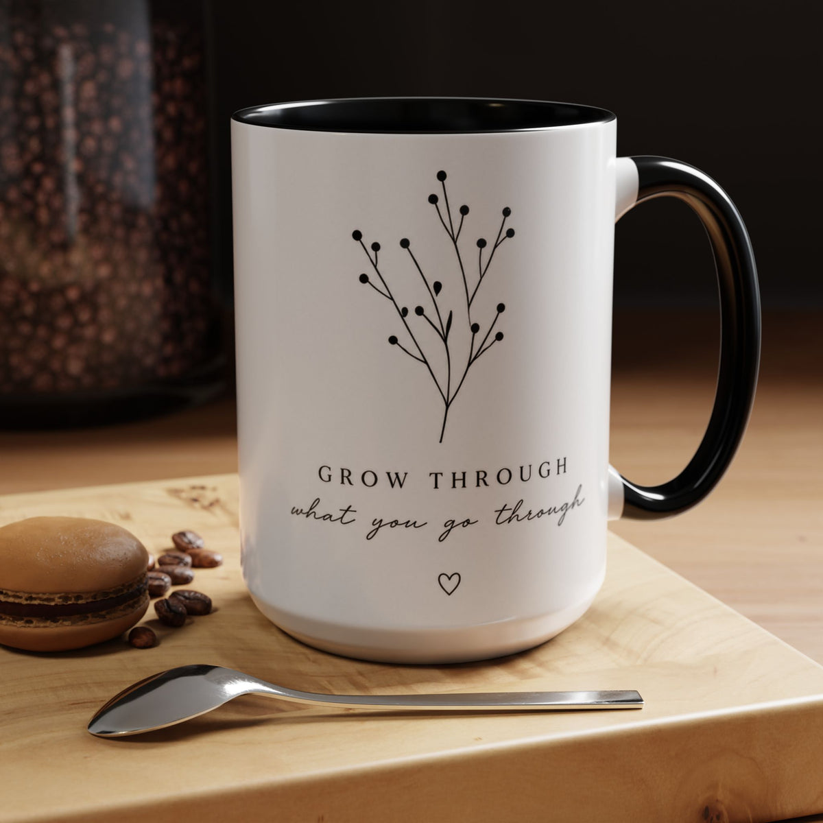 Inspirational Accent Mug - "Grow Through What You Go Through" Floral Coffee Cup