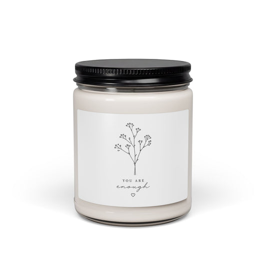 You Are Enough Soy Candle — 9oz Scented Jar, Minimal Floral Self-Care Gift